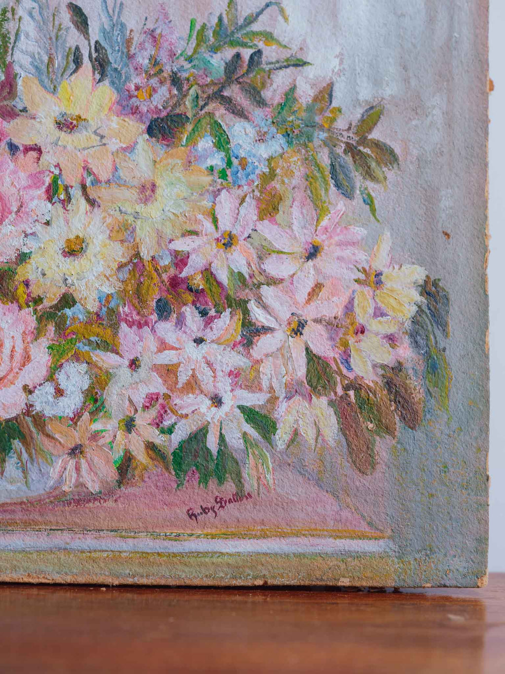Vintage Floral Still Life Oil Painting