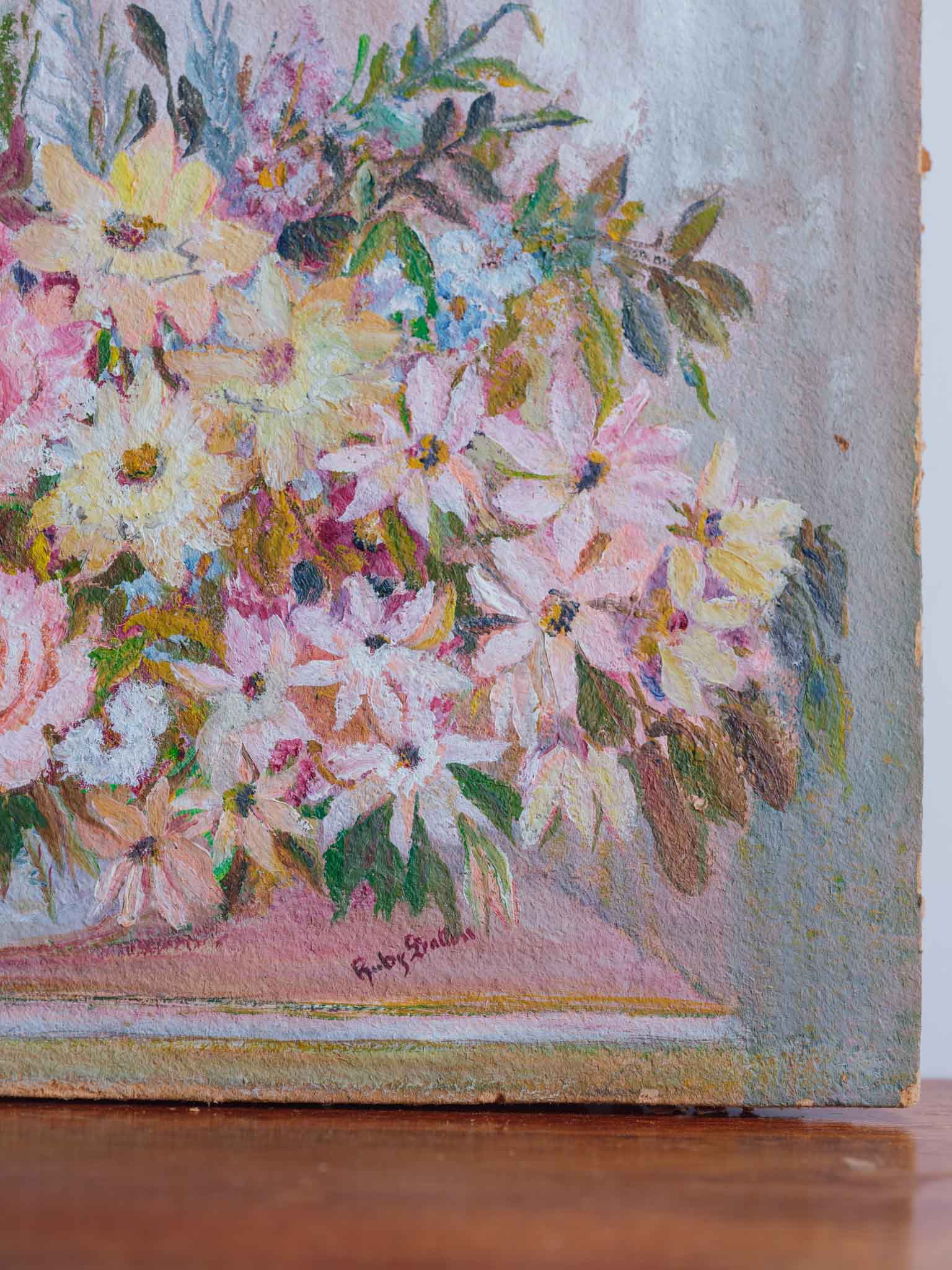 Vintage Floral Still Life Oil Painting