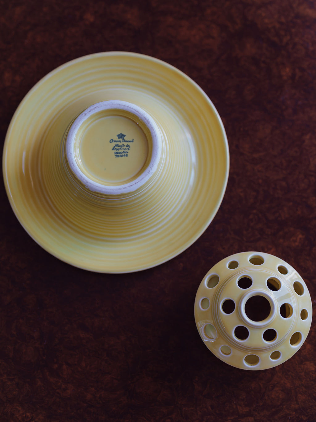 Crown Ducal Yellow Flower Bowl with Frog Insert