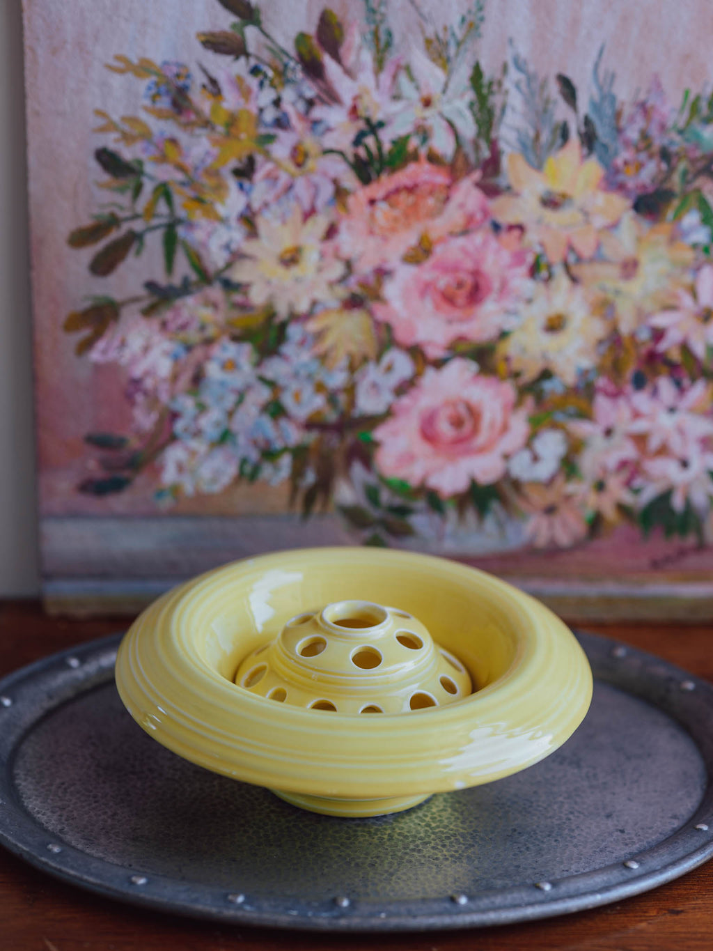 Crown Ducal Yellow Flower Bowl with Frog Insert