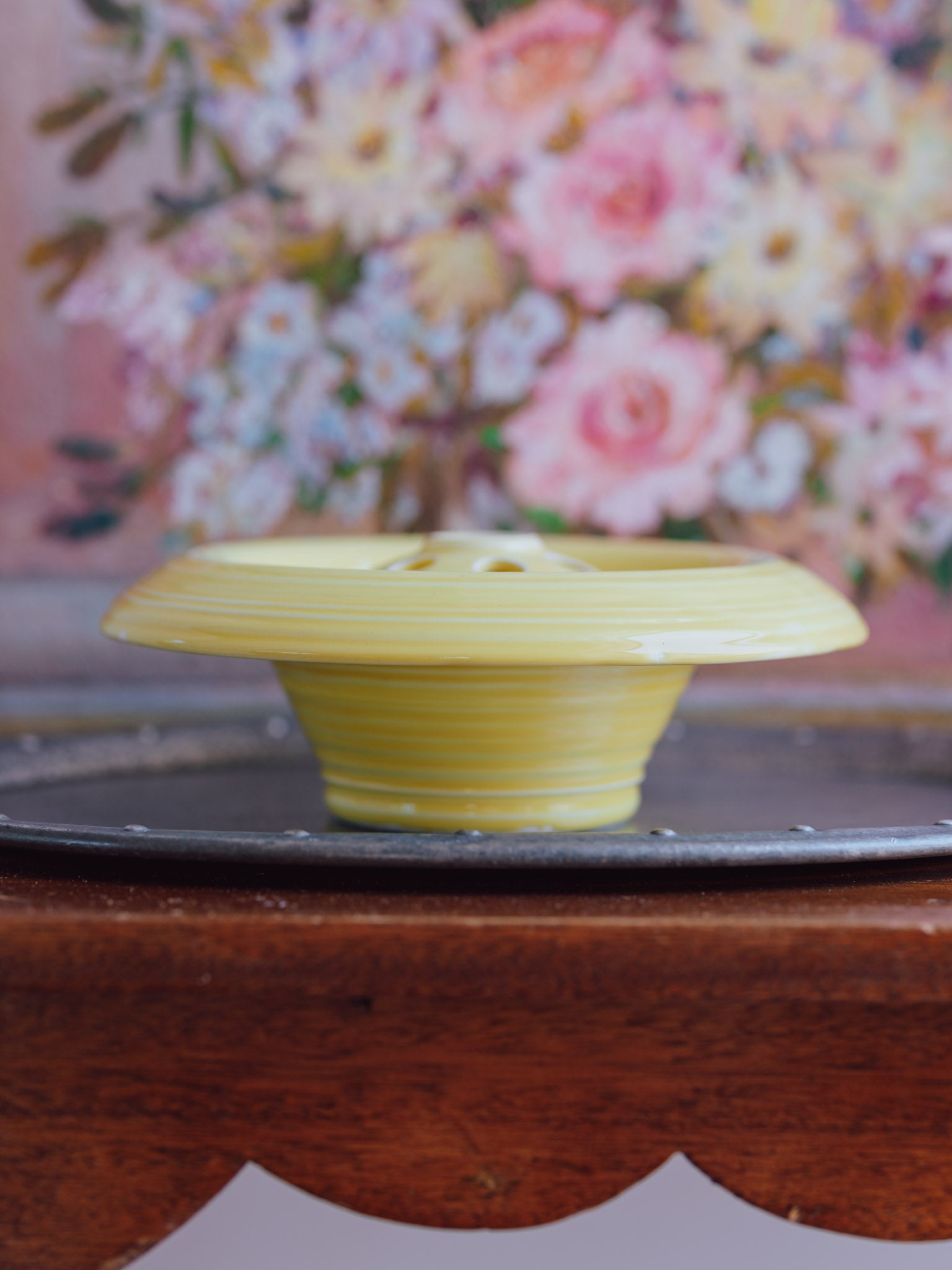 Crown Ducal Yellow Flower Bowl with Frog Insert