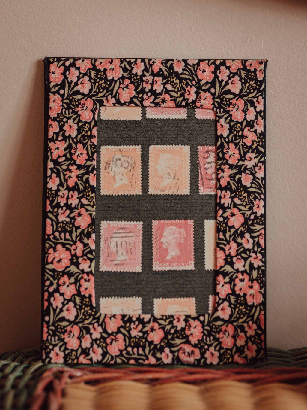 Handmade Fabric Frame with Penny Red Stamp Print