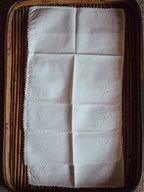 Vintage White Cotton-Linen Napkins with Crochet Edge & Embroidered Detail - Set
