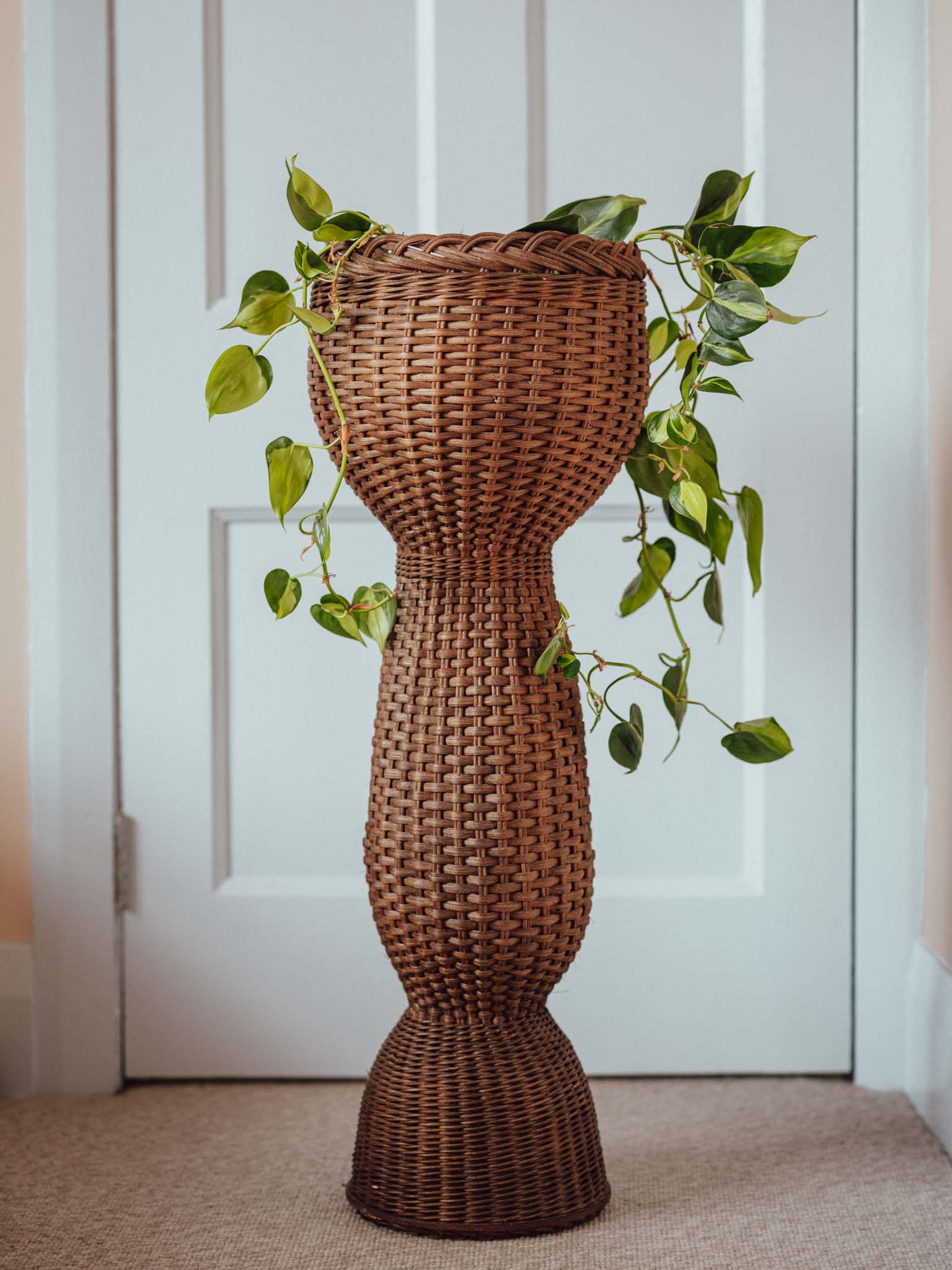 Handmade Nelson Wicker Plant Stand, 1980s