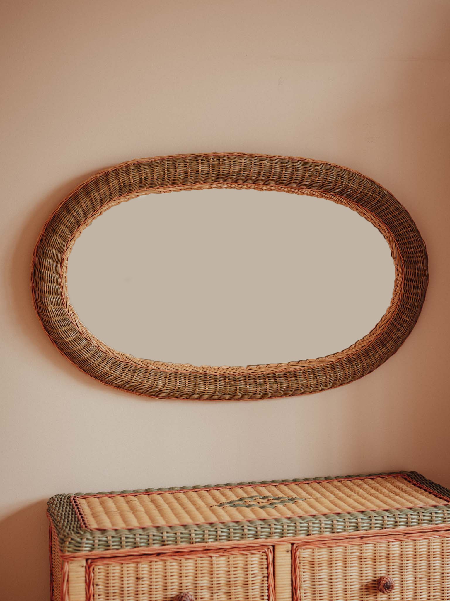 Vintage Oval Cane Wall Mirror