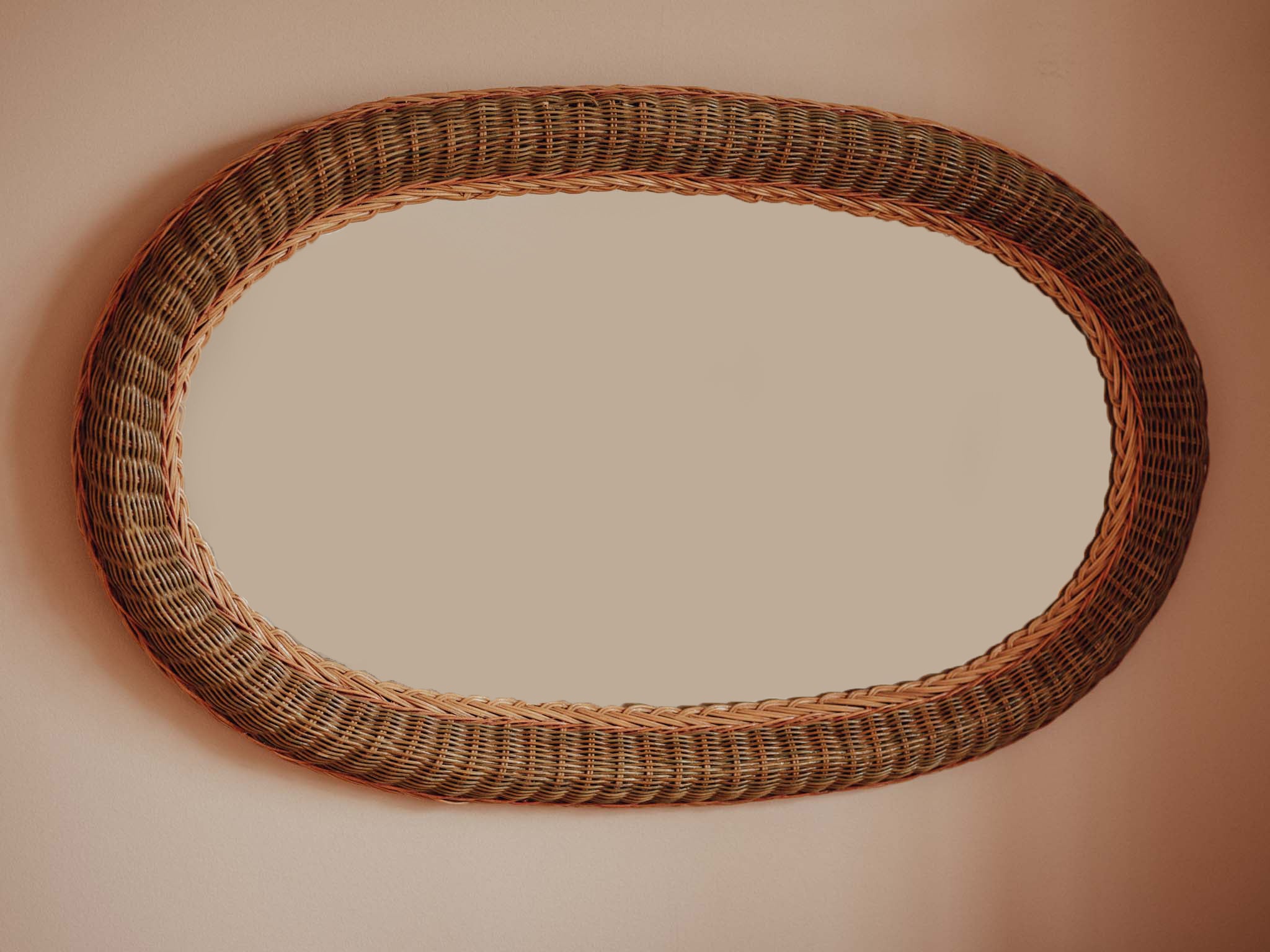 Vintage Oval Cane Wall Mirror