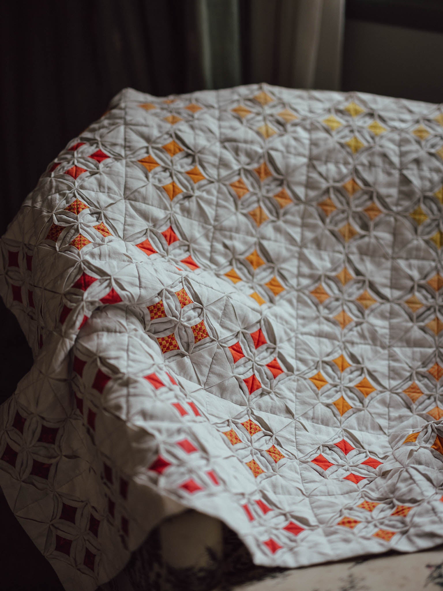 Handmade Cathedral Windows Quilt - Bed End Throw