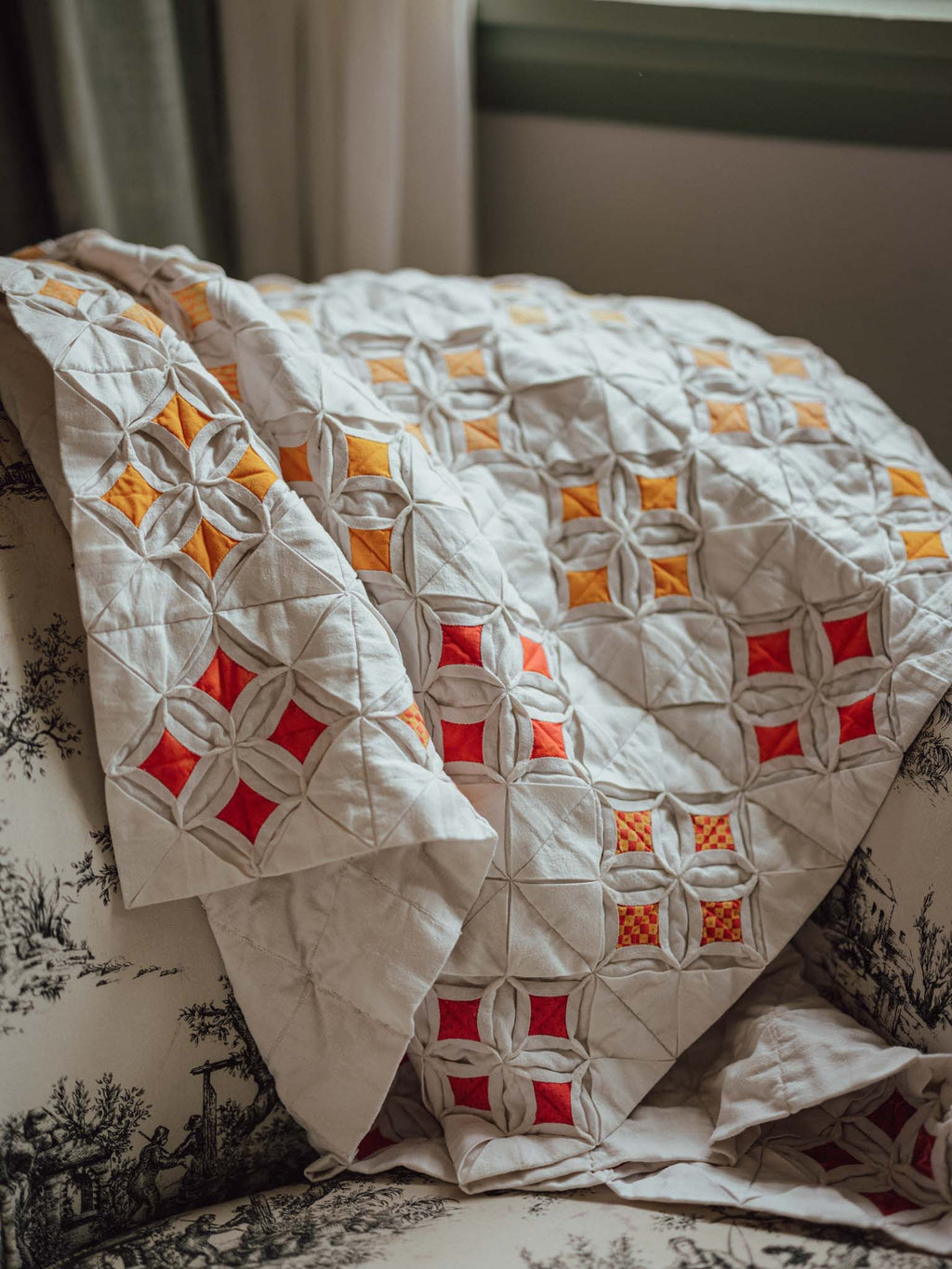 Handmade Cathedral Windows Quilt - Bed End Throw