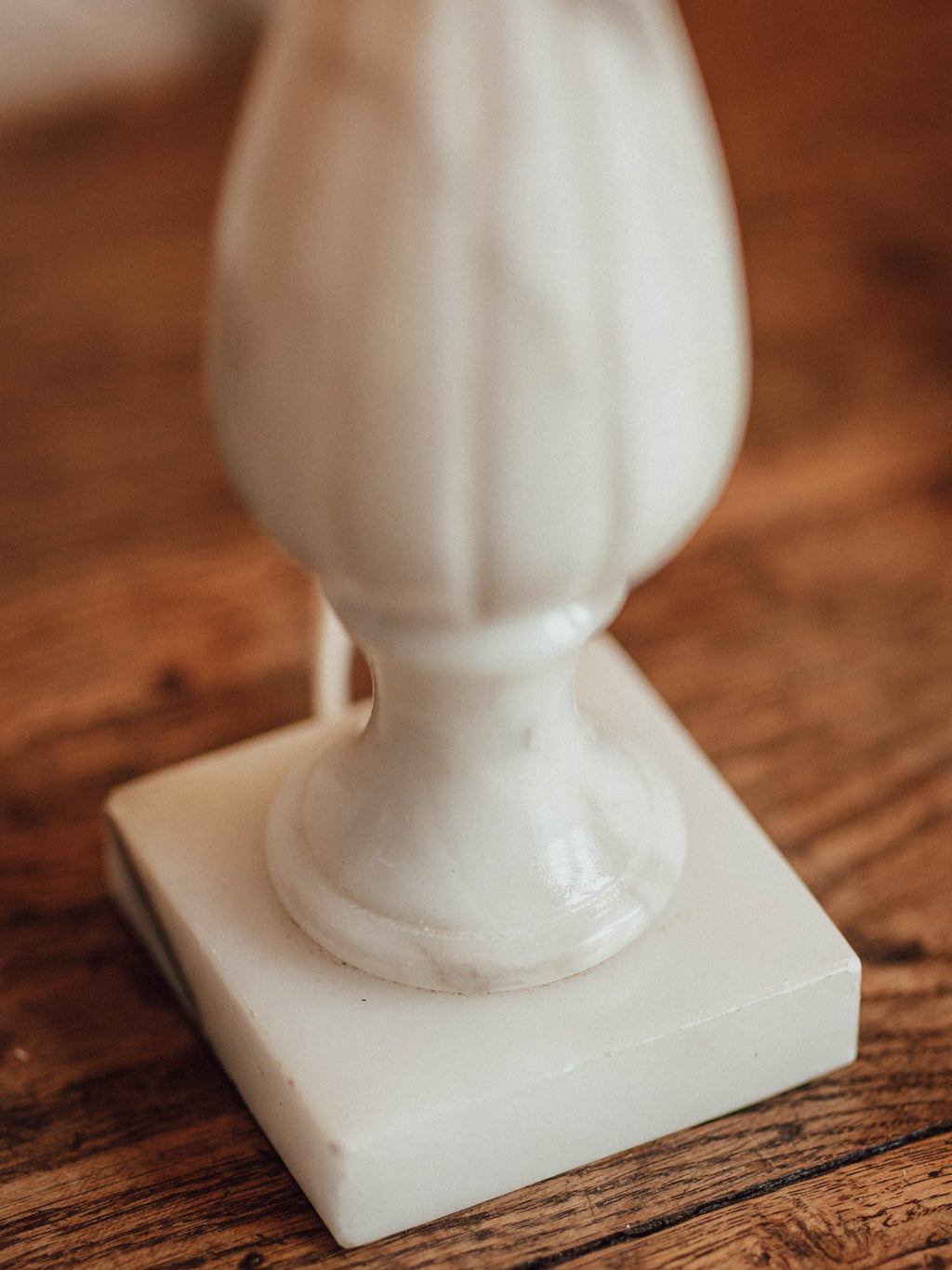 Vintage Marble Table Lamps with Rattan Shades - Pair