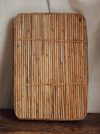 Large Vintage Cane Tray with Brass Edging