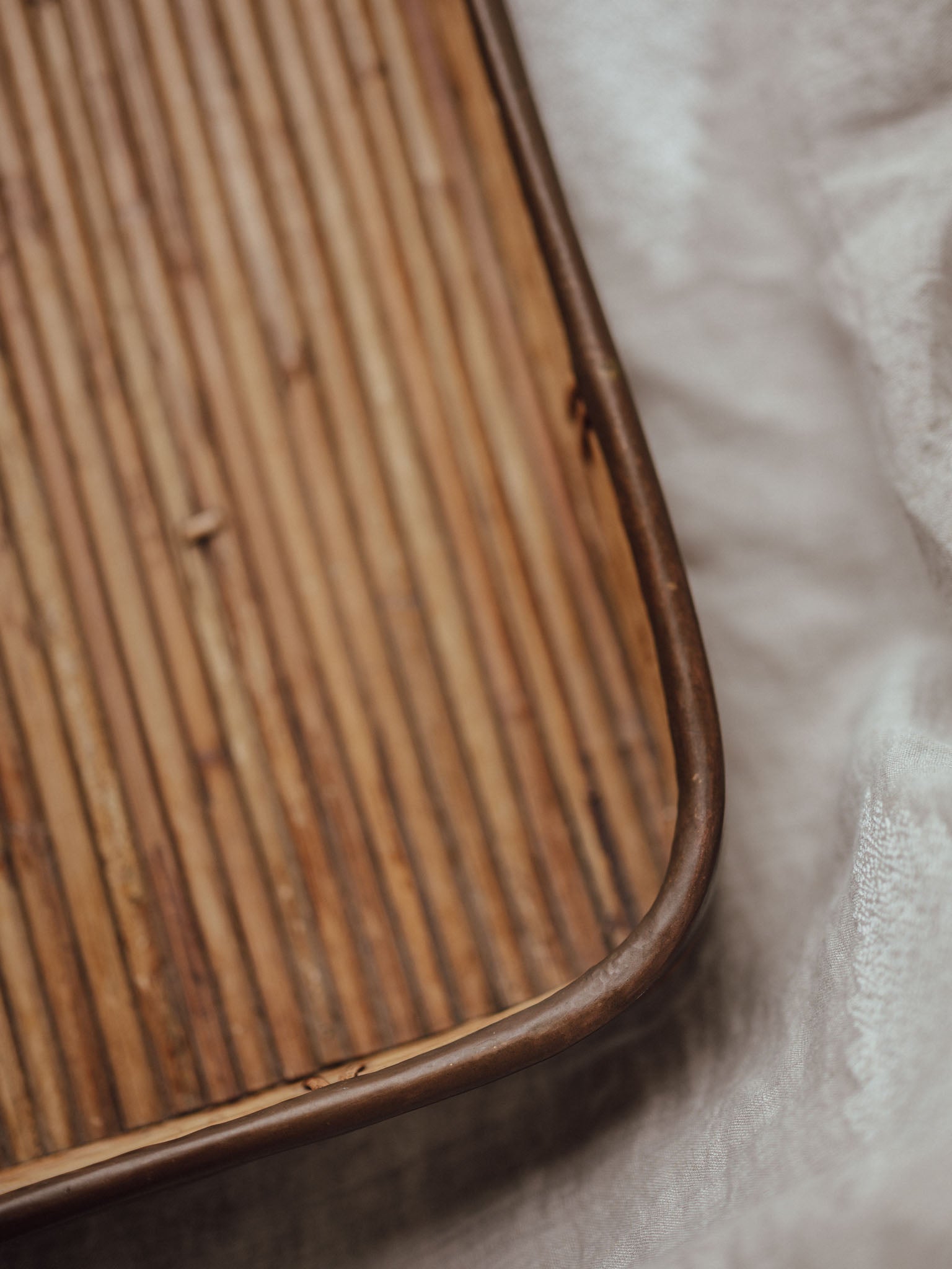 Large Vintage Cane Tray with Brass Edging