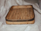 Large Vintage Cane Tray with Brass Edging