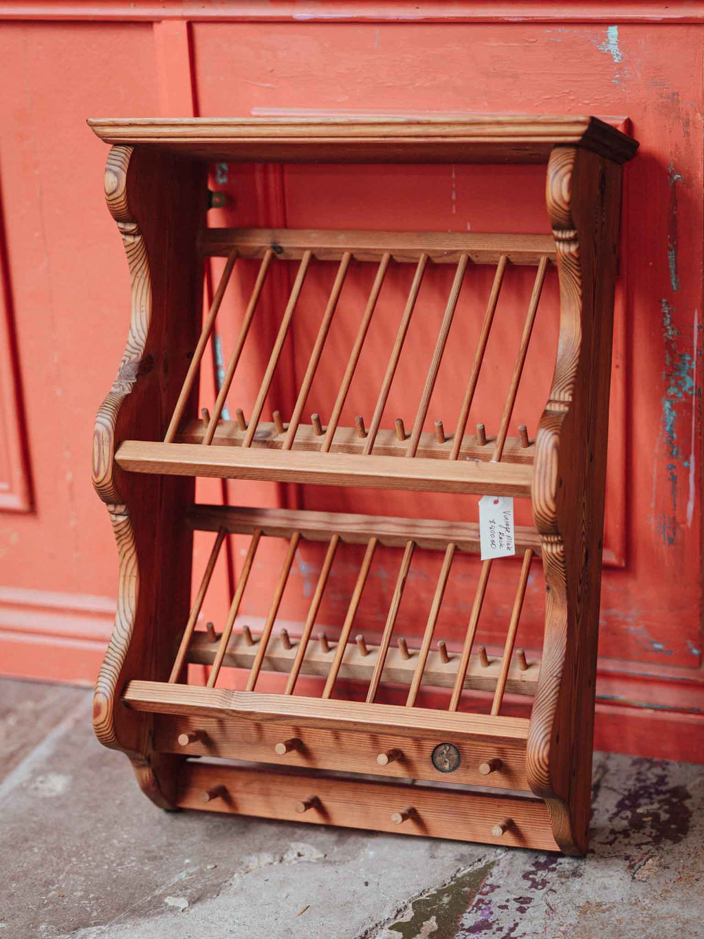 Handmade Vintage Pine Plate Rack with Lucky Penny