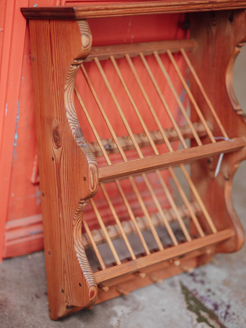 Handmade Vintage Pine Plate Rack with Lucky Penny