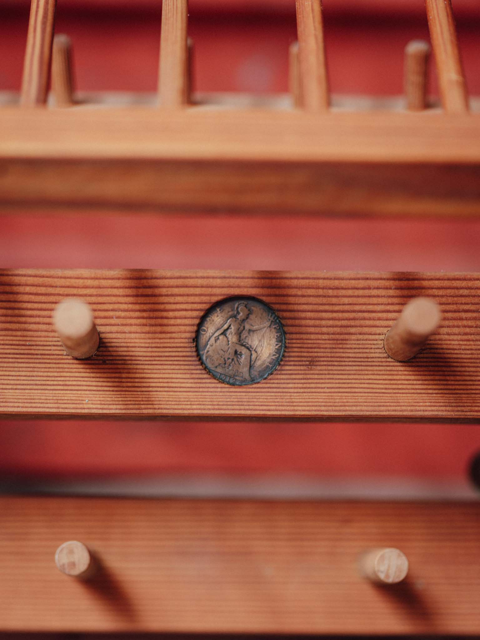 Handmade Vintage Pine Plate Rack with Lucky Penny