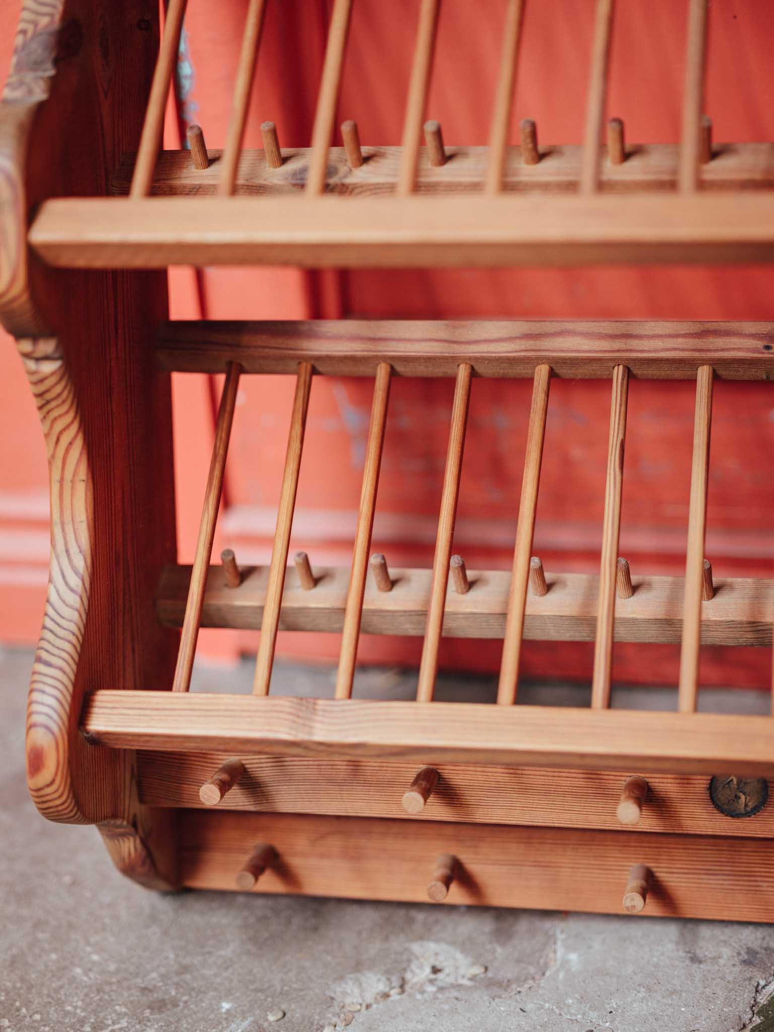 Handmade Vintage Pine Plate Rack with Lucky Penny