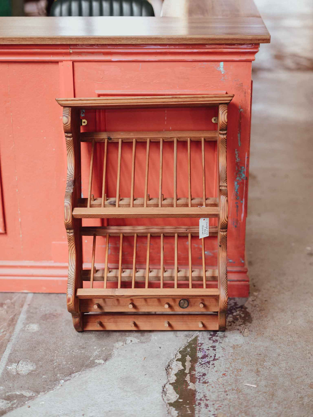 Handmade Vintage Pine Plate Rack with Lucky Penny