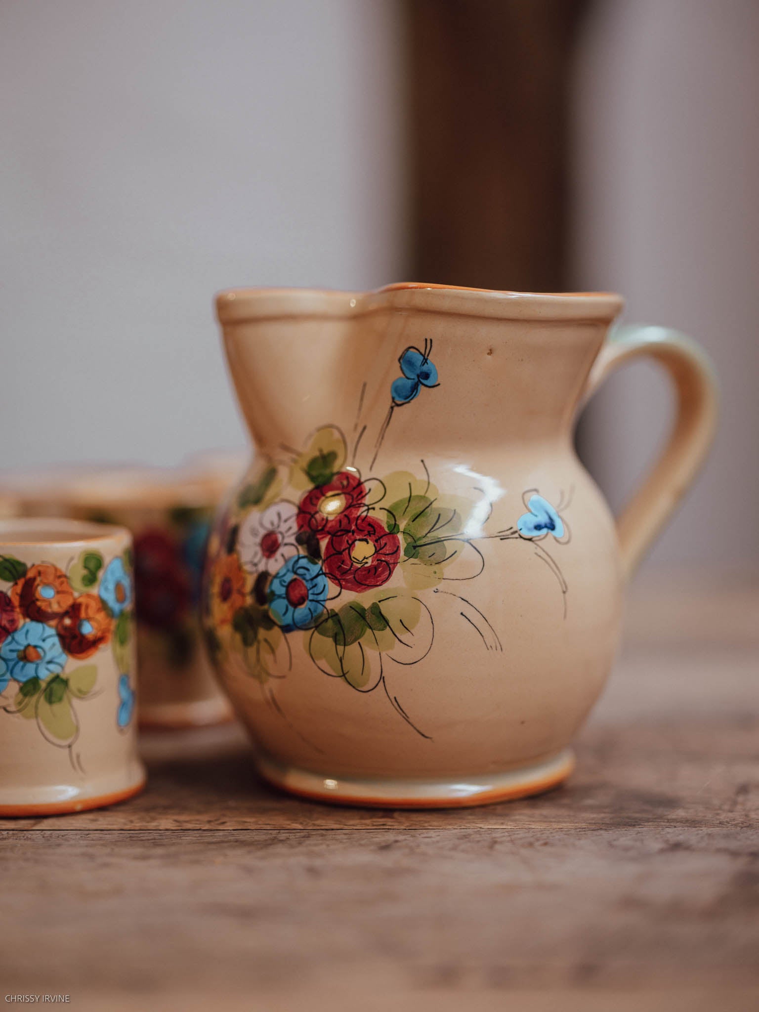 Italian Hand-Painted Ceramic Cup & Jug Set - Signed Dolci