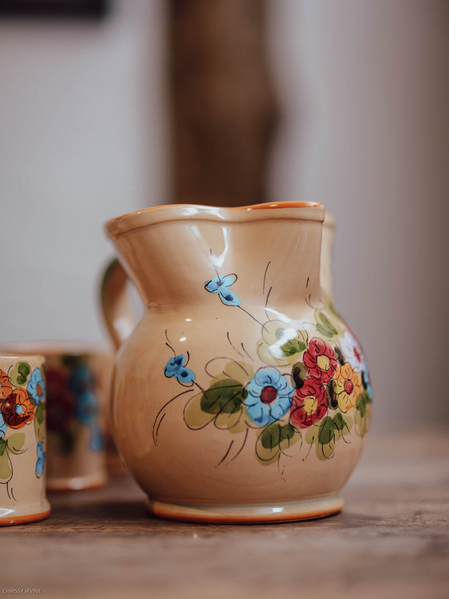 Italian Hand-Painted Ceramic Cup & Jug Set - Signed Dolci