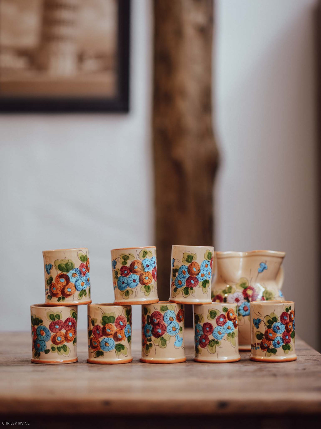 Italian Hand-Painted Ceramic Cup & Jug Set - Signed Dolci
