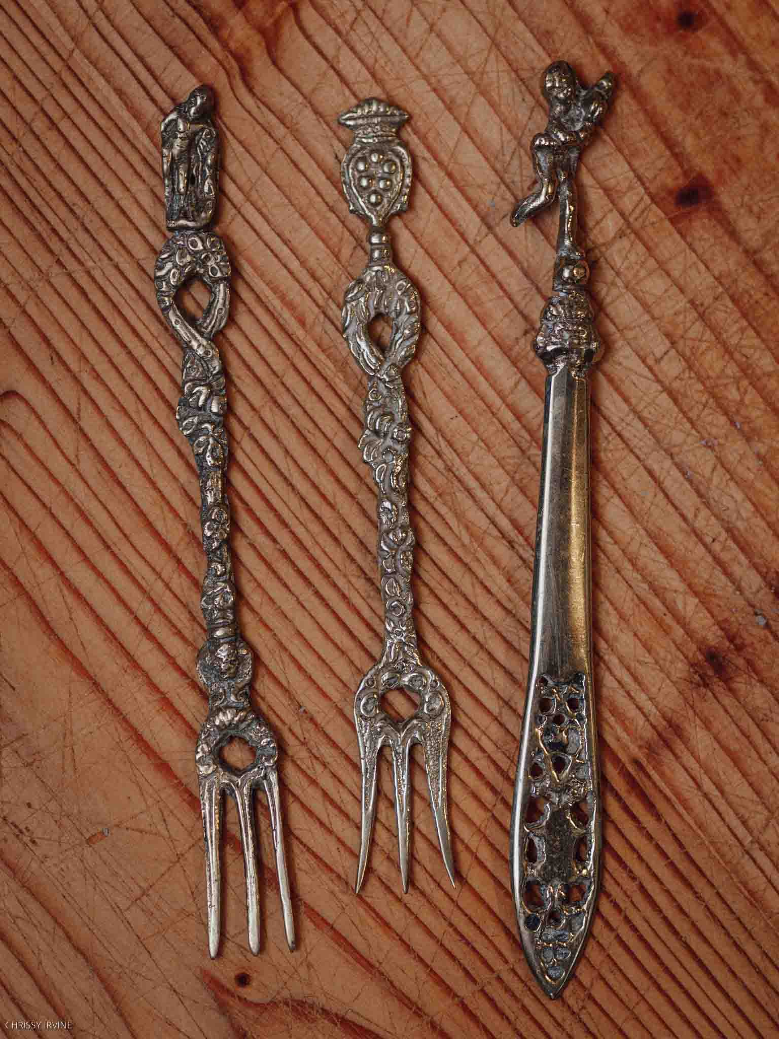 Vintage Ornate Italian Brass Appetiser Forks & Knife Set