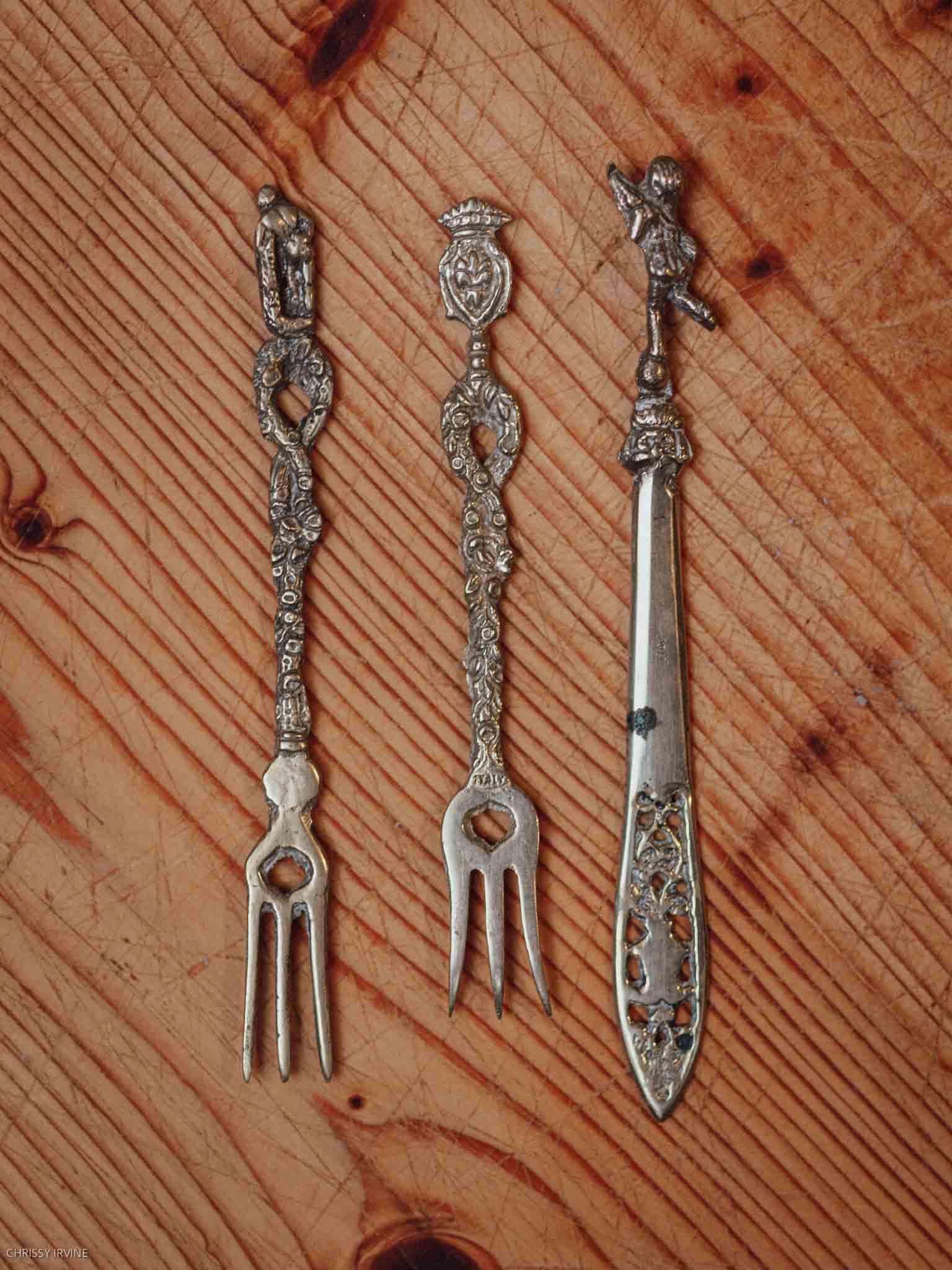 Vintage Ornate Italian Brass Appetiser Forks & Knife Set