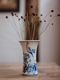 Delft Blue & White Trumpet Vase with Bird & Floral Motif
