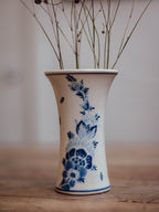 Delft Blue & White Trumpet Vase with Bird & Floral Motif