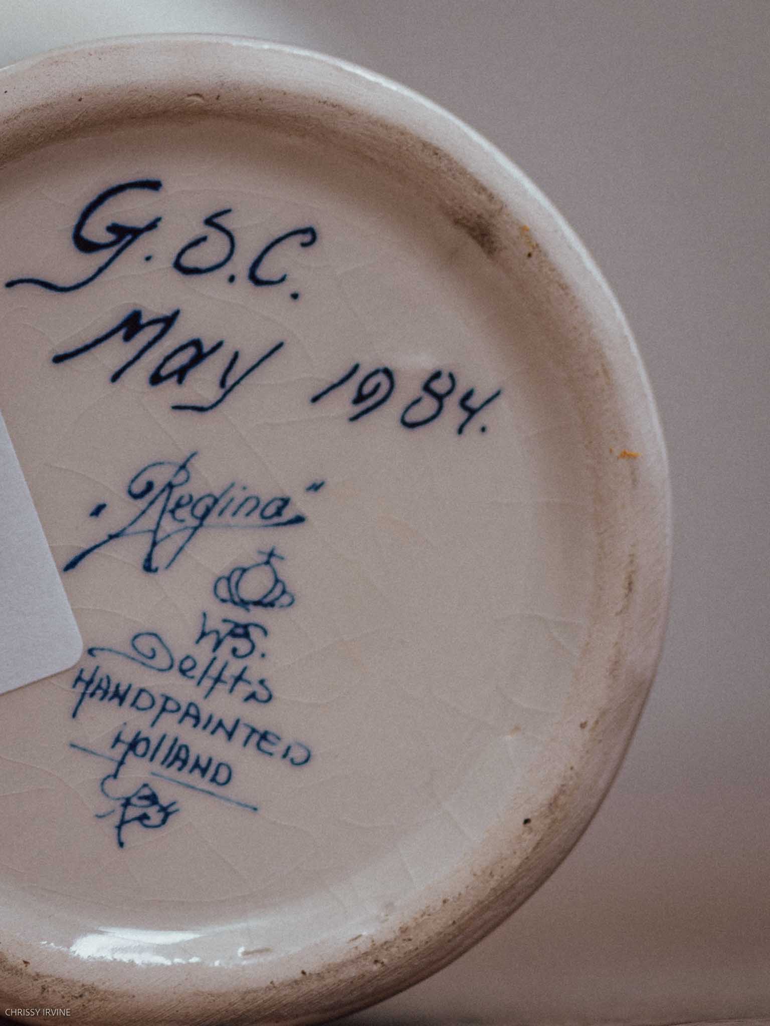 Delft Blue & White Trumpet Vase with Bird & Floral Motif