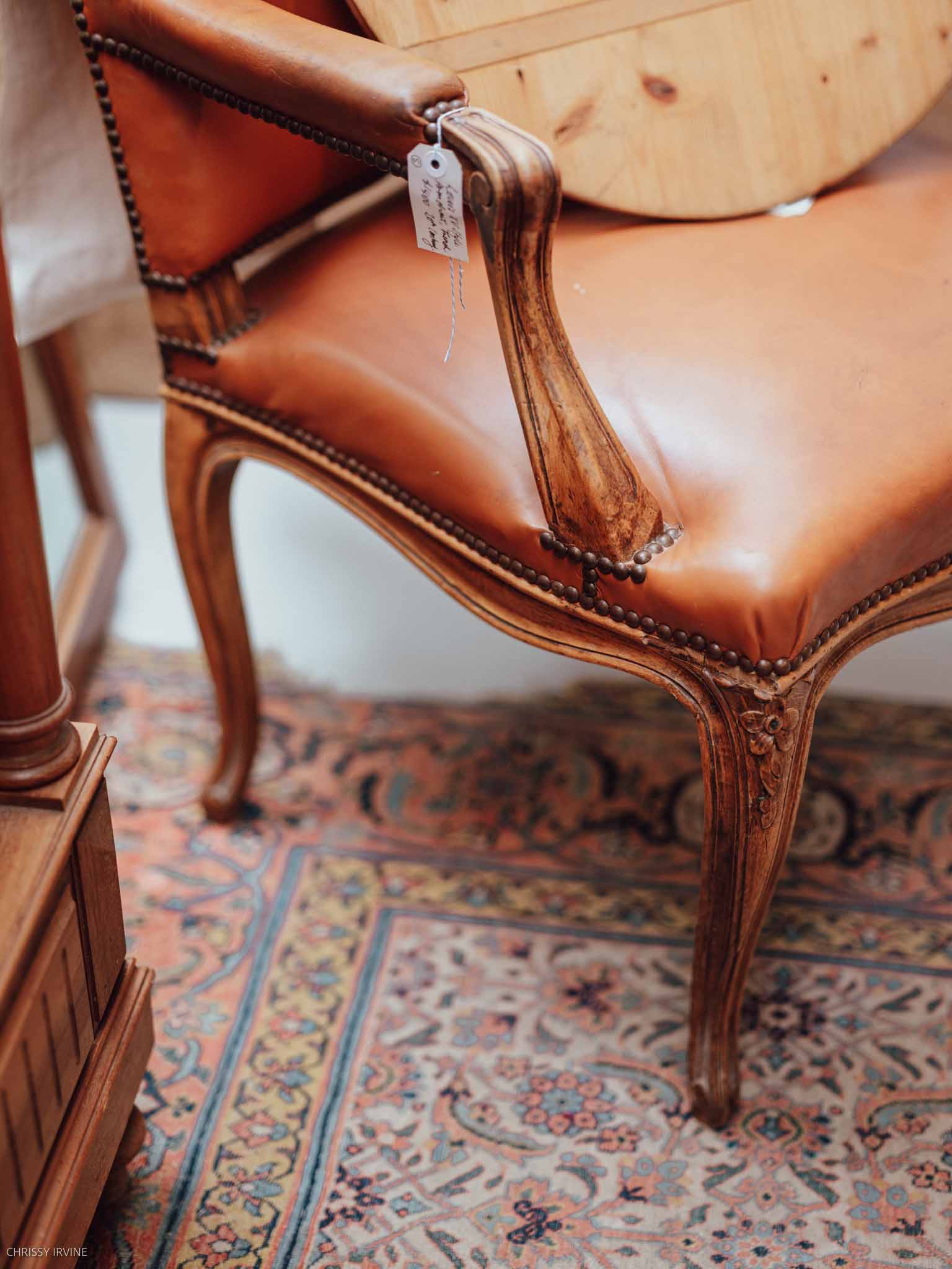 French Louis XV Style Leather Armchair