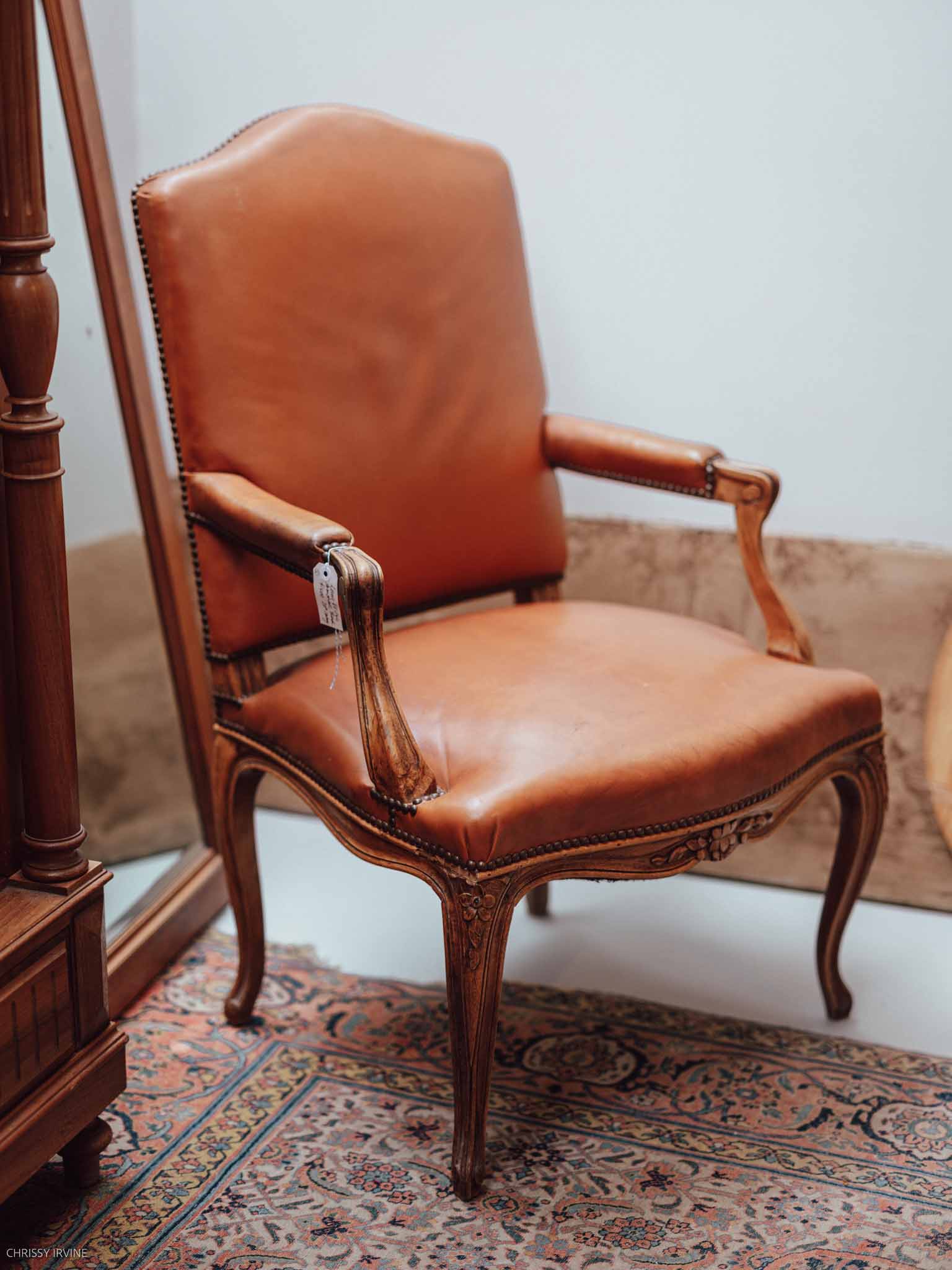 French Louis XV Style Leather Armchair