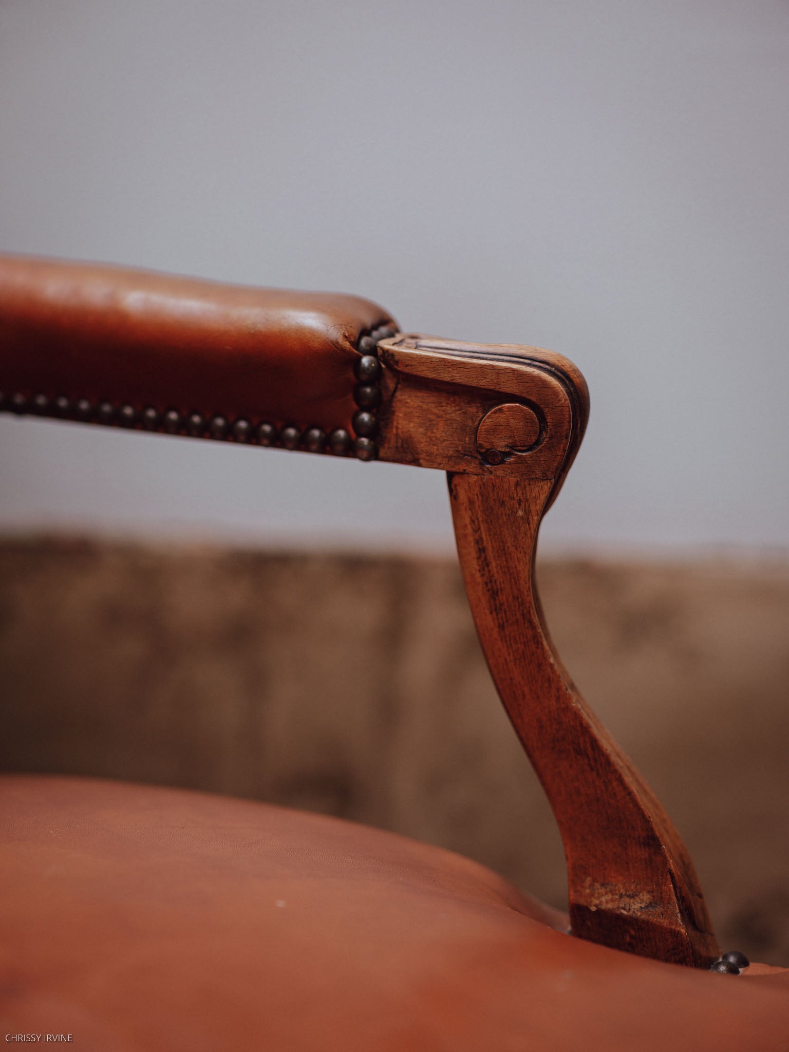 French Louis XV Style Leather Armchair