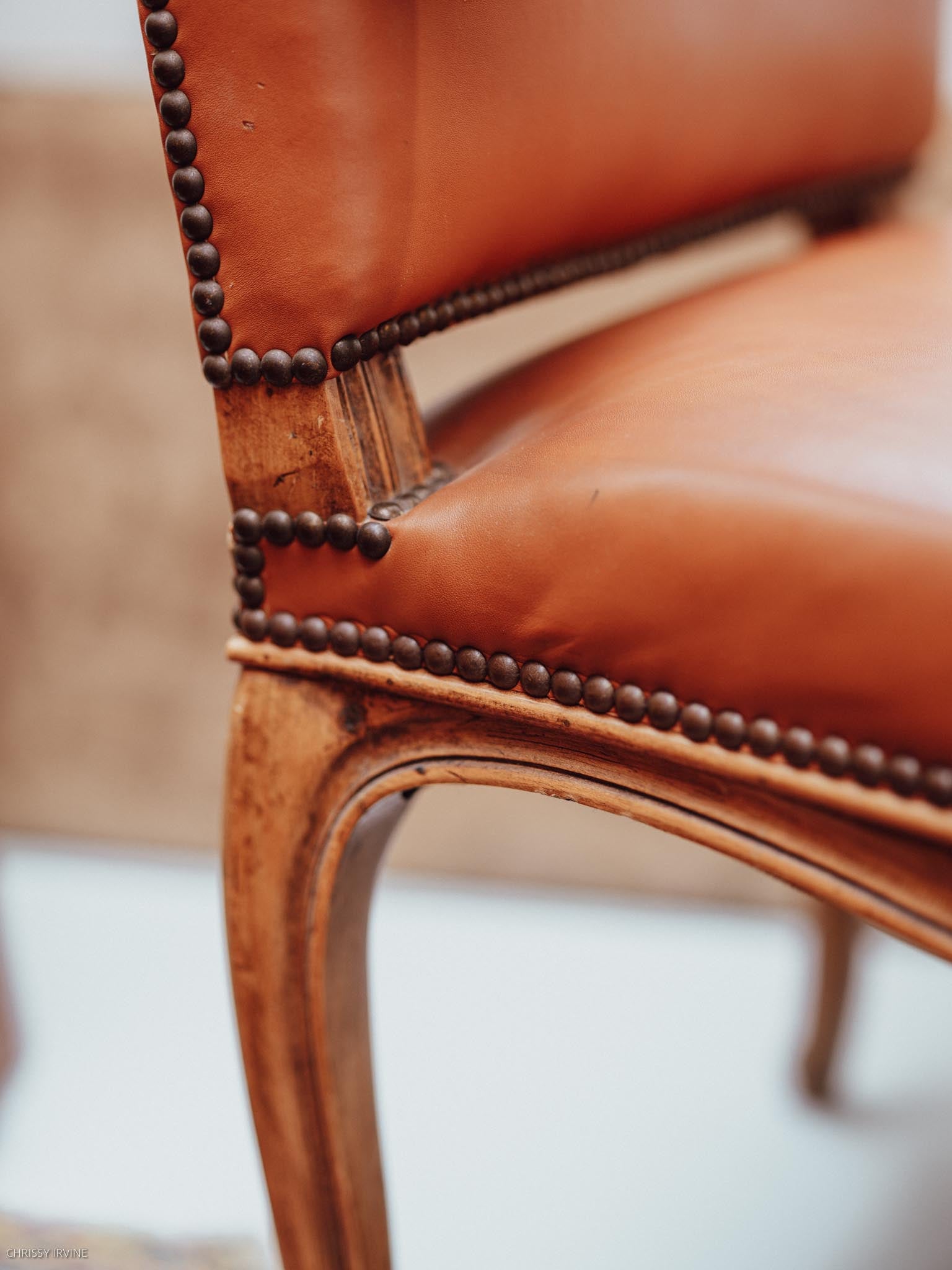 French Louis XV Style Leather Armchair