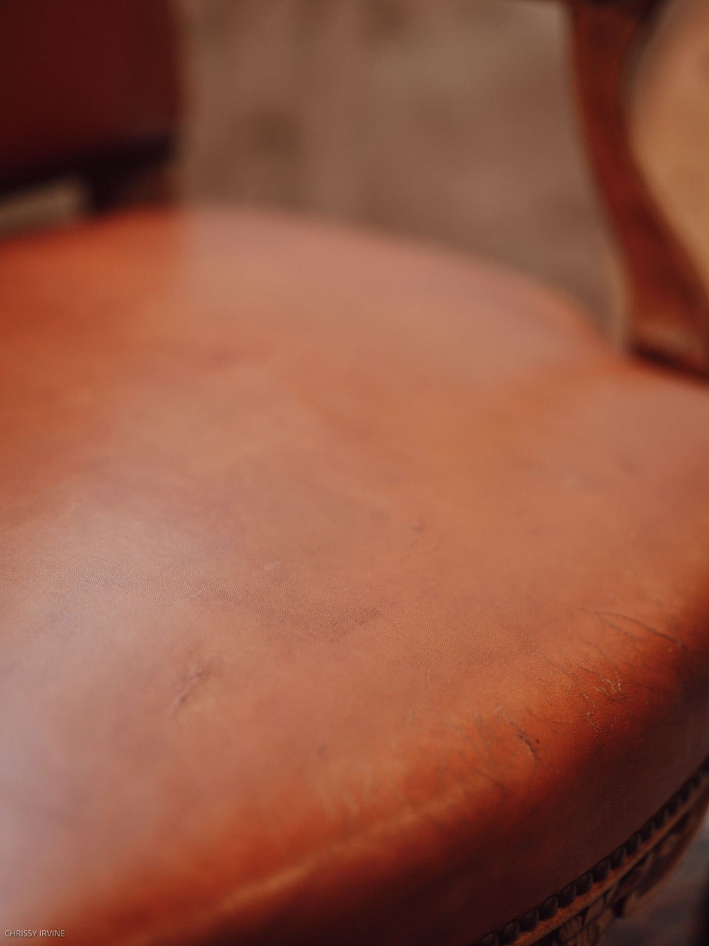 French Louis XV Style Leather Armchair