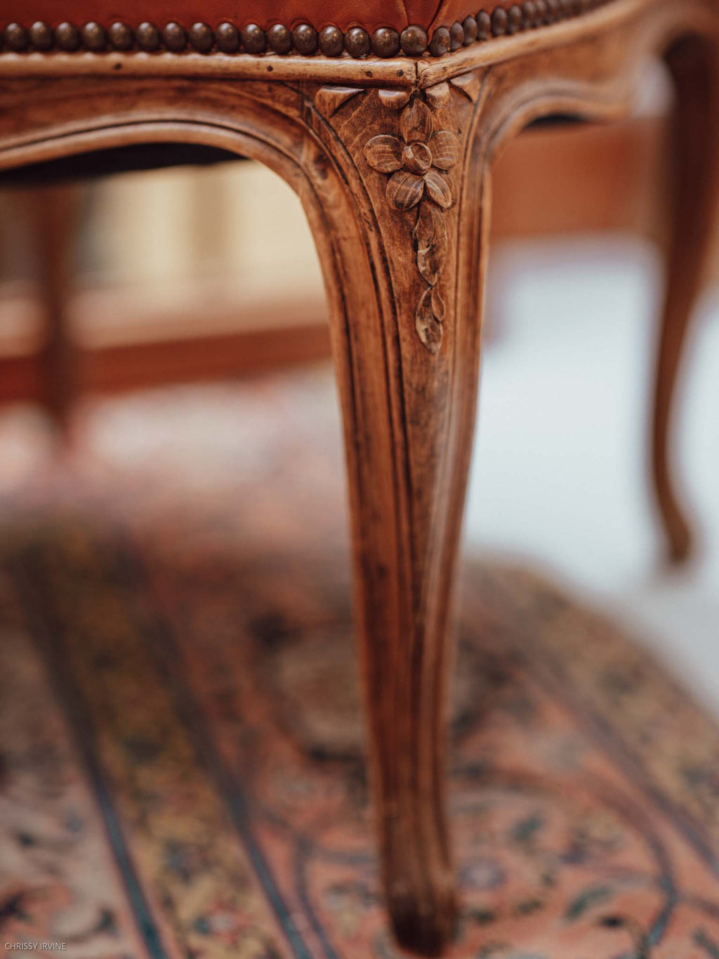 French Louis XV Style Leather Armchair