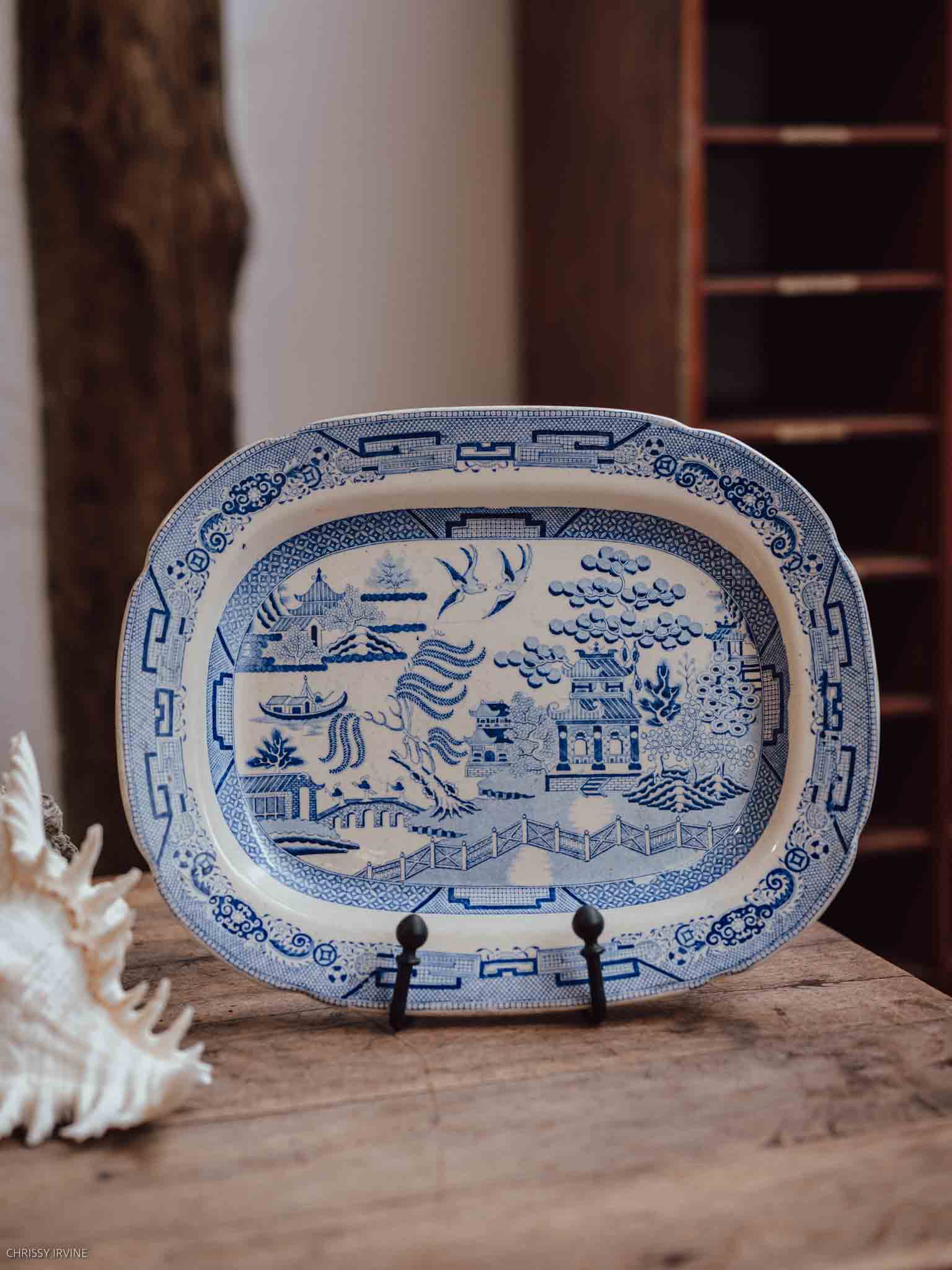 Antique Blue Willow Pearlware Platter c.1800–1825