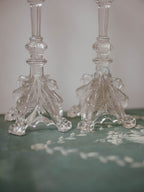 Pair of Victorian Pressed Glass Candlesticks with Figural Bird Bases