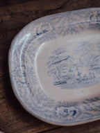 Victorian Blue and White Transfer-Print Platter, Oriental Scenic Pattern