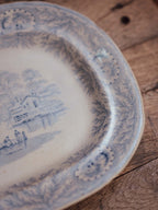 Victorian Blue and White Transfer-Print Platter, Oriental Scenic Pattern