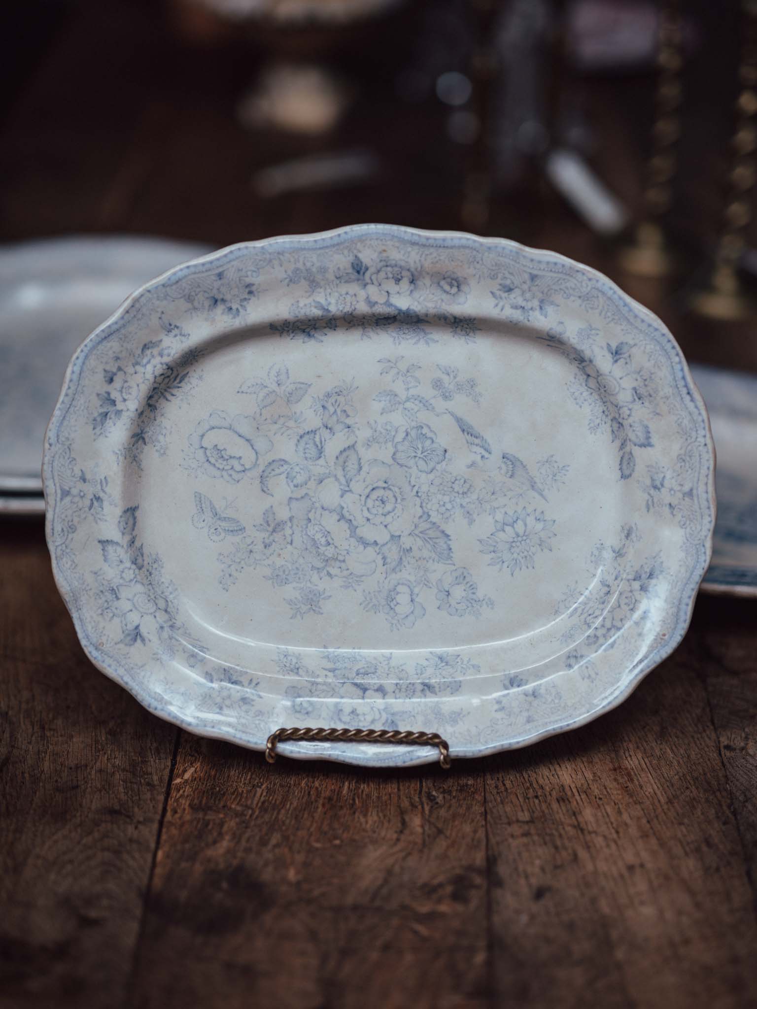 Small Victorian Blue & White 'Asiatic Pheasants' Platter, William Adams & Co., Staffordshire