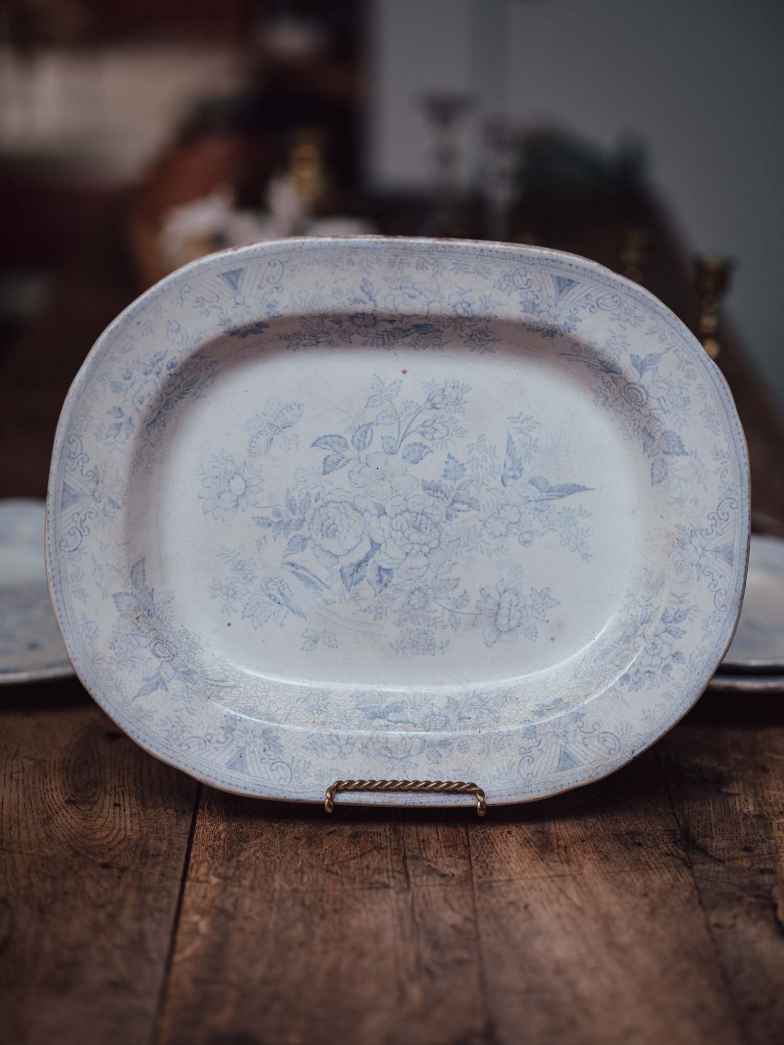 Large Victorian Blue & White 'Asiatic Pheasants' Platter, J. Tams, Staffordshire