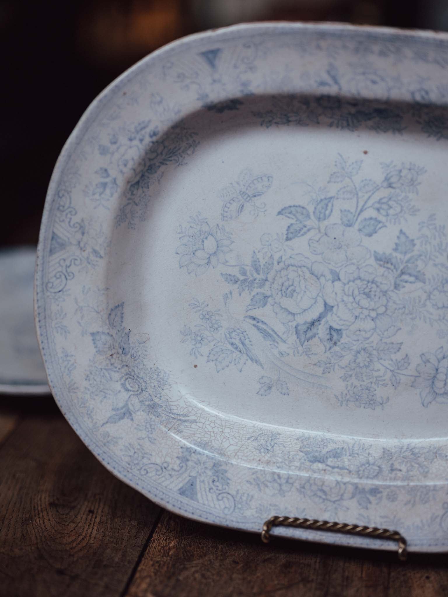 Large Victorian Blue & White 'Asiatic Pheasants' Platter, J. Tams, Staffordshire