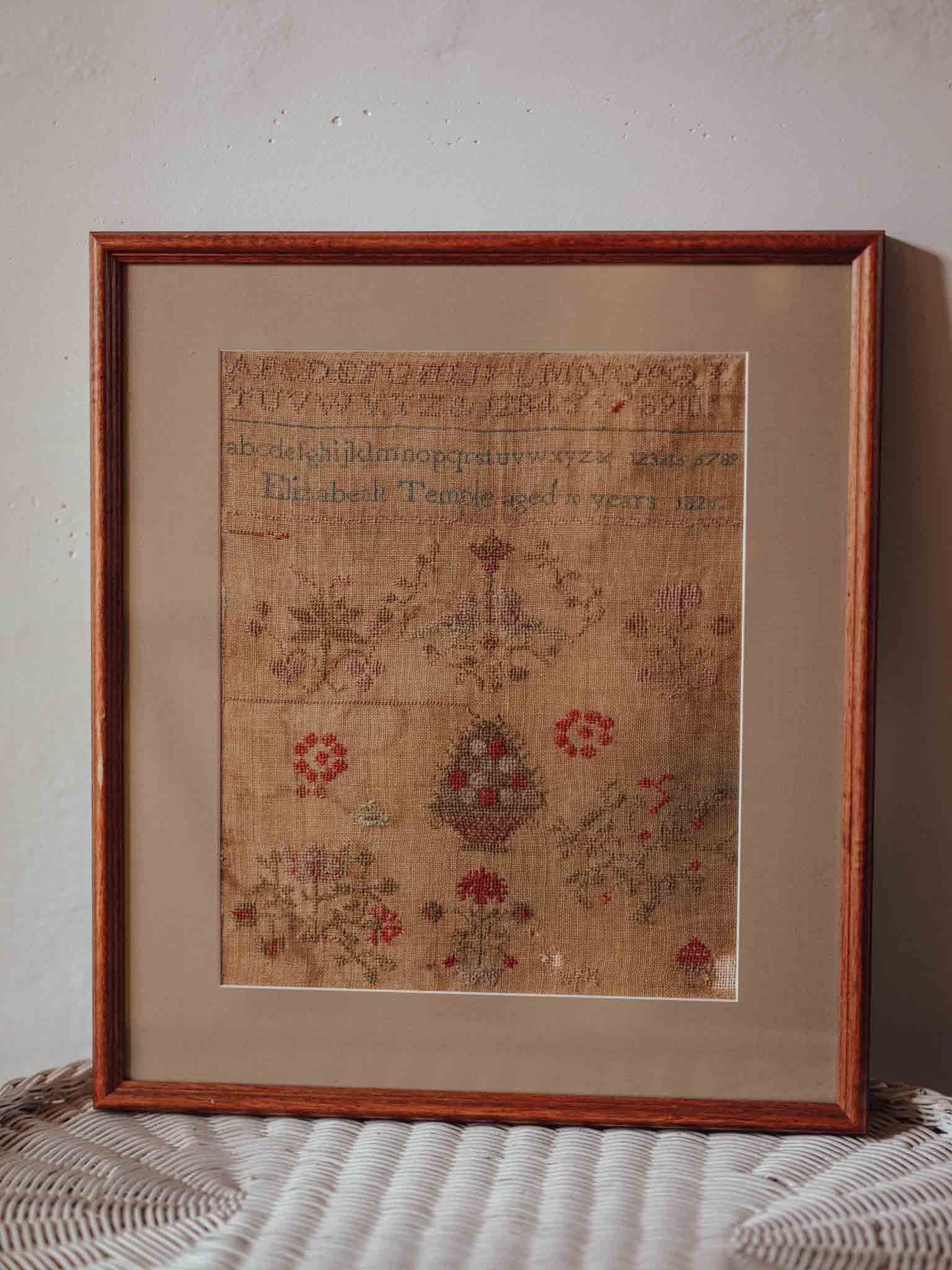 Needlework Sampler, Elizabeth Temple, c1826