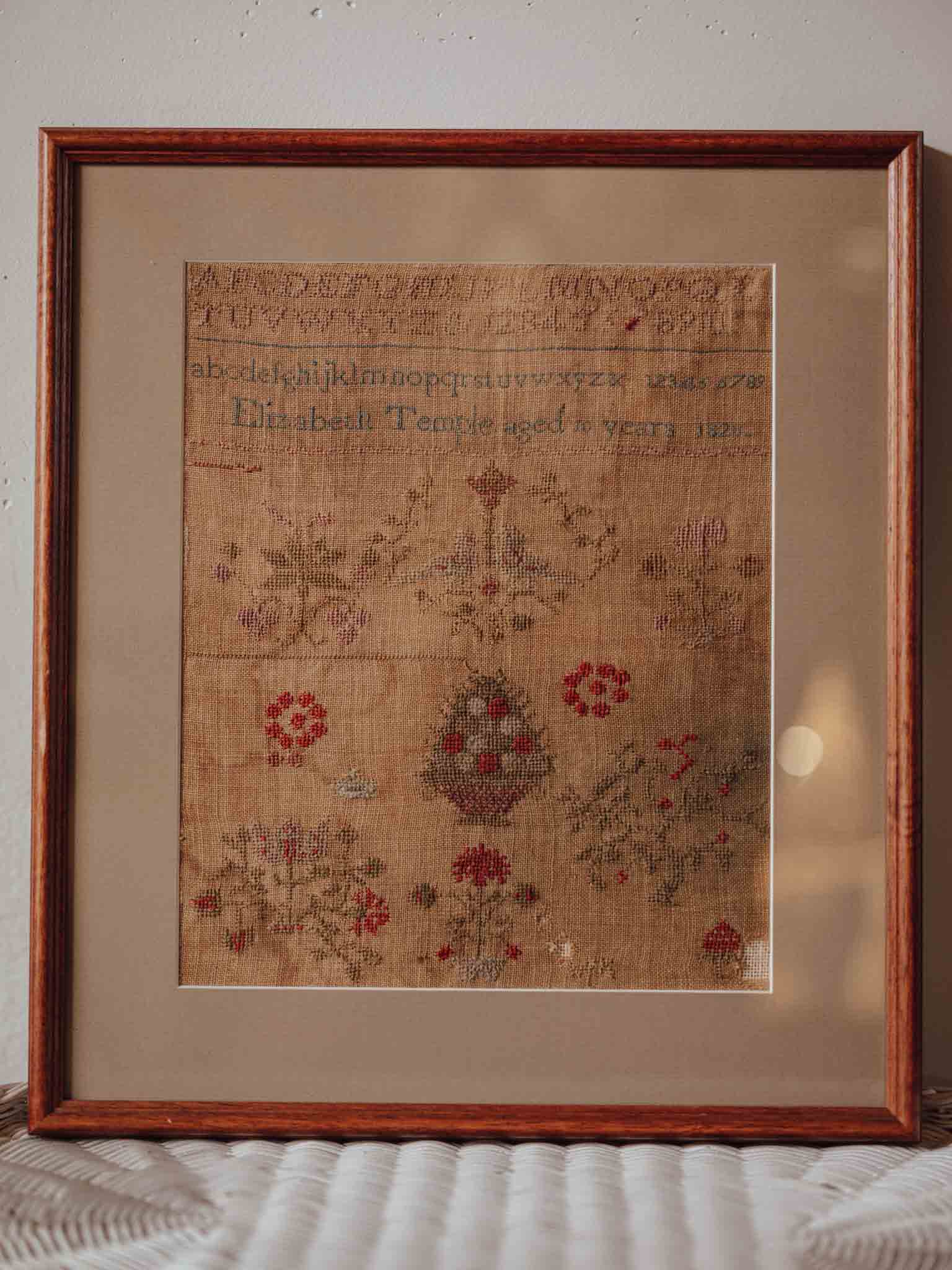 Needlework Sampler, Elizabeth Temple, c1826