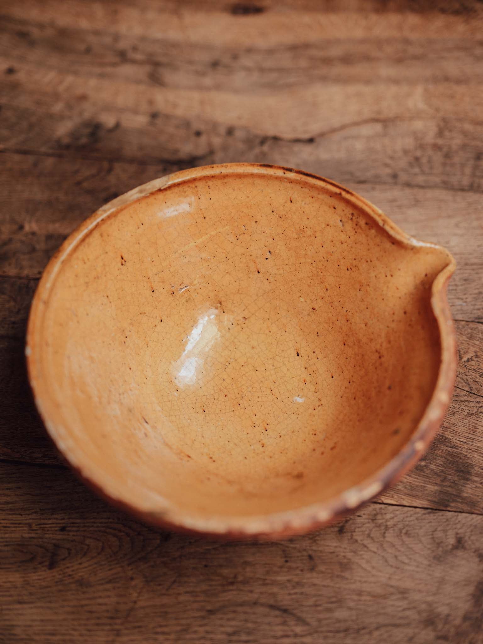 Antique French Earthenware Mixing Bowl with Pouring Lip