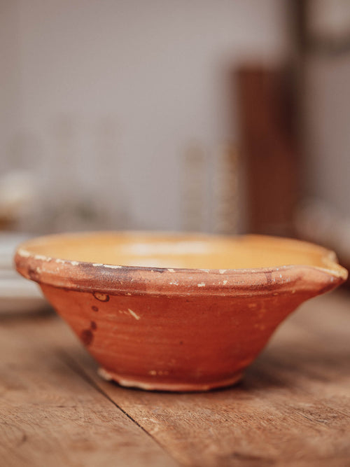Antique French Earthenware Mixing Bowl with Pouring Lip