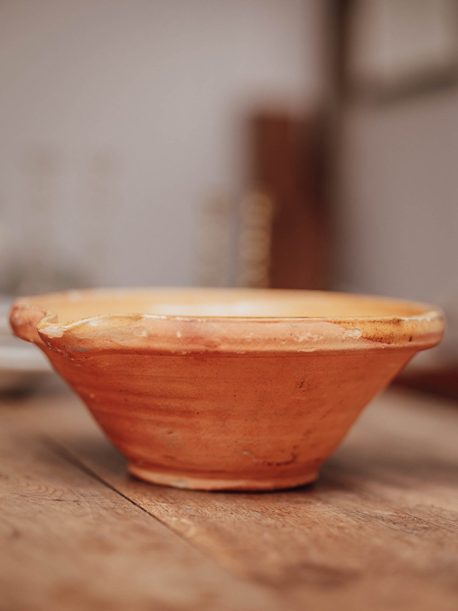 Antique French Earthenware Mixing Bowl with Pouring Lip