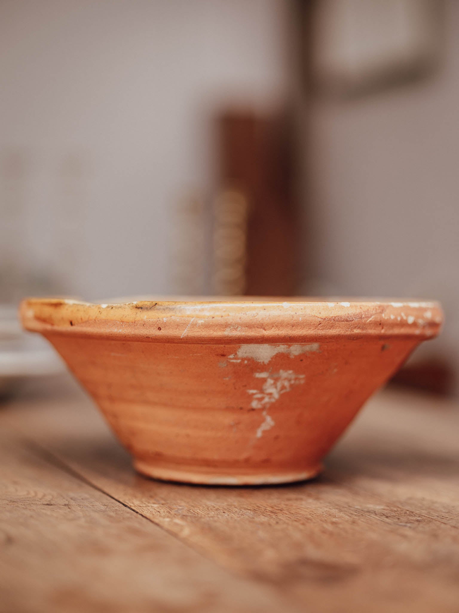 Antique French Earthenware Mixing Bowl with Pouring Lip