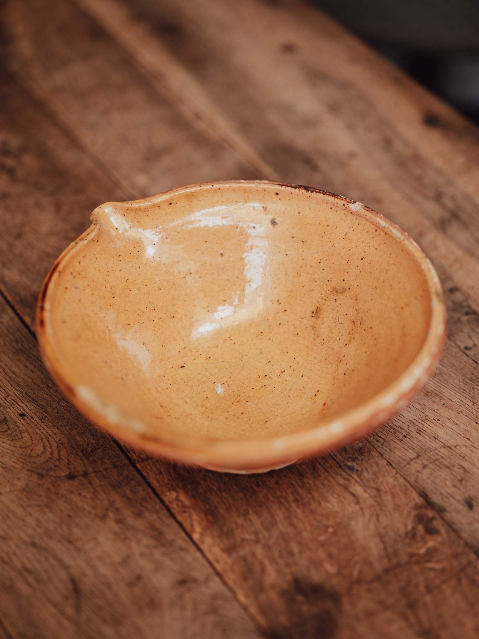 Antique French Earthenware Mixing Bowl with Pouring Lip