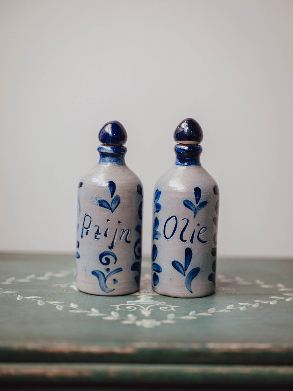 German Stoneware Oil and Vinegar  Bottles